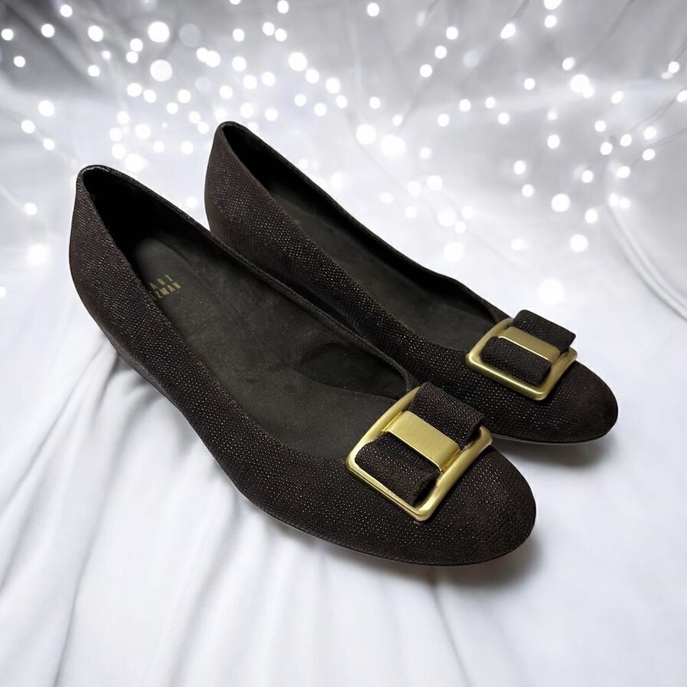 Stuart Weitzman wedges Brown textured fabric & suede (inside) Size 9. Like new.